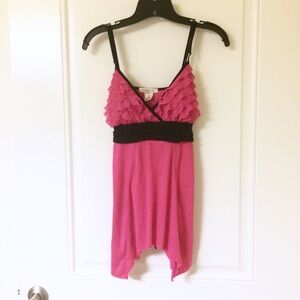 ARDEN B Pink Black Padded Ruffle Tie Bow Back Cami Top